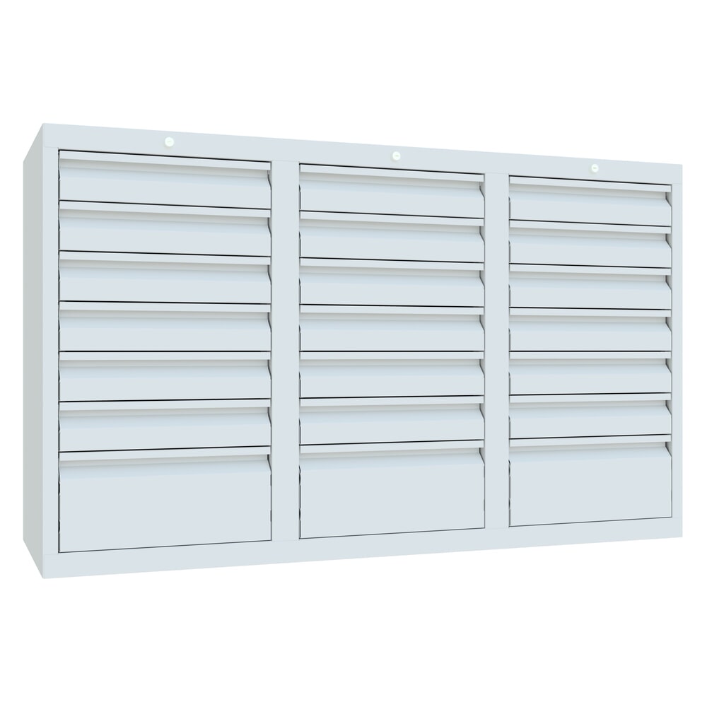 Numéro de l'image du produit 1: Armoire à tiroirs légère PAVOY, guidage à coulissement, tiroirs 18 x 100 mm + 3 x 200 mm, largeur 1 500 mm, gris clair, gris clair
