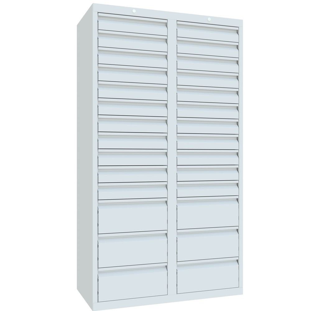 N° de l'image du produit 4 : Armoire à tiroirs légère PAVOY, guidage à coulissement, tiroirs 22 x 100 mm + 6 x 200 mm, largeur 1 000 mm, gris clair, gris clair