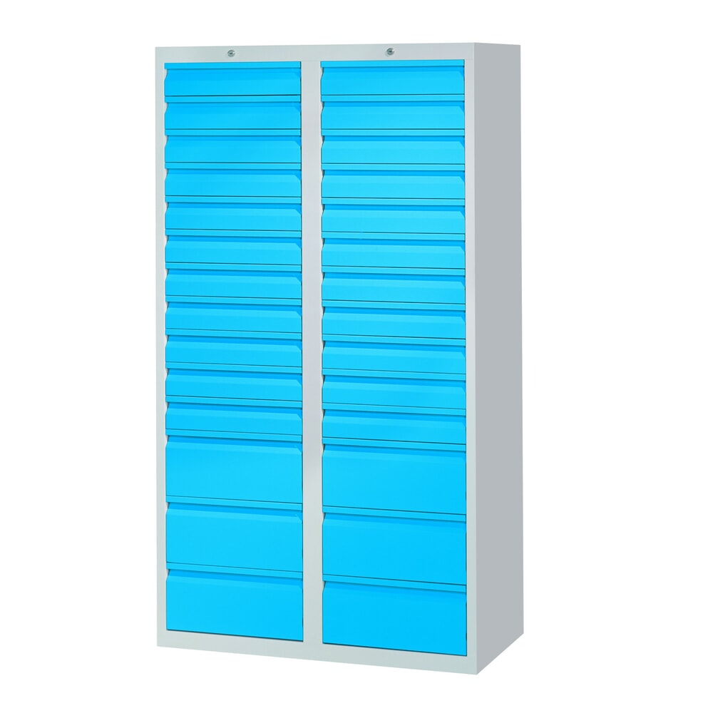 Numéro de l'image du produit 1: Armoire à tiroirs légère PAVOY, guidage à coulissement, tiroirs 22 x 100 mm + 6 x 200 mm, largeur 1 000 mm, bleu ciel, gris clair