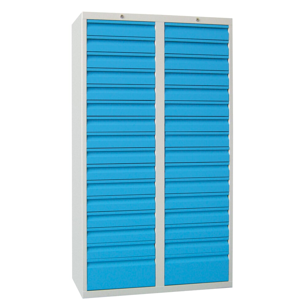 Numéro de l'image du produit 1: Armoire à tiroirs légère PAVOY, guidage à coulissement, tiroirs 30 x 100 mm + 2 x 200 mm, largeur 1 000 mm, bleu ciel, gris clair