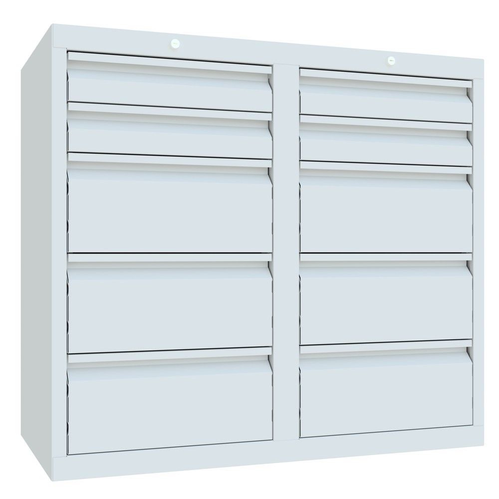 Numéro de l'image du produit 3: Armoire à tiroirs légère PAVOY, guidage à coulissement, tiroirs 4 x 100 mm + 6 x 200 mm, largeur 1 000 mm, gris clair, gris clair