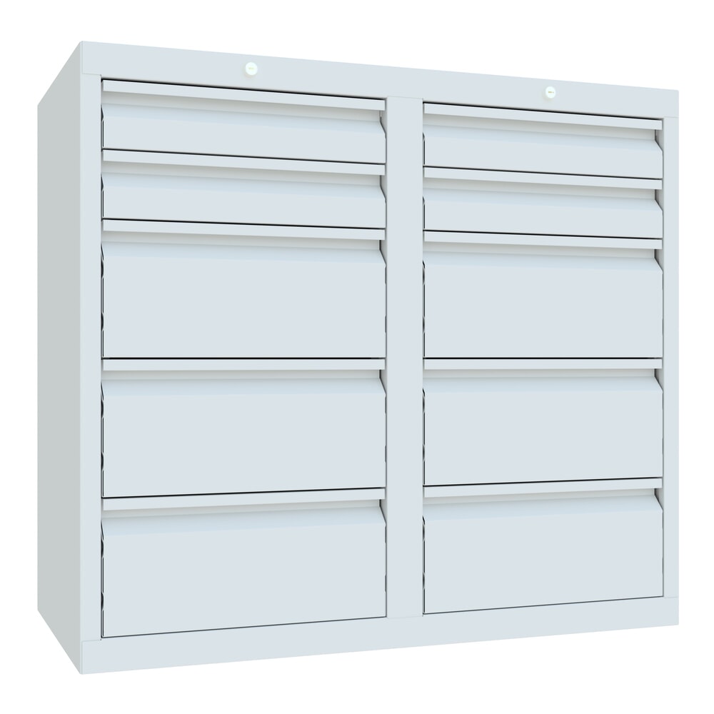 Numéro de l'image du produit 1: Armoire à tiroirs légère PAVOY, guidage à coulissement, tiroirs 4 x 100 mm + 6 x 200 mm, largeur 1 000 mm, gris clair, gris clair