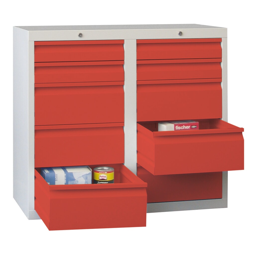 N° de l'image du produit 2 : Armoire à tiroirs légère PAVOY, guidage à coulissement, tiroirs 4 x 100 mm + 6 x 200 mm, largeur 1 000 mm, bleu clair, gris clair