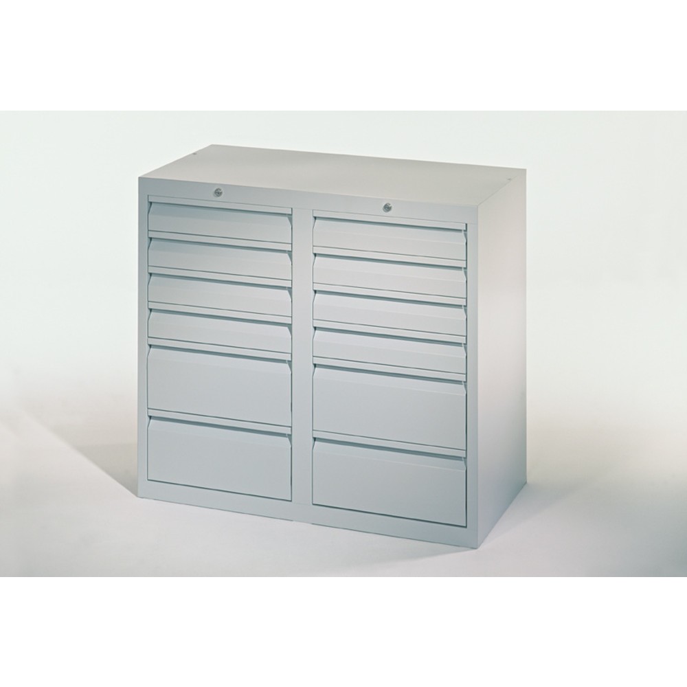 Numéro de l'image du produit 4: Armoire à tiroirs légère PAVOY, guidage à coulissement, tiroirs 8 x 100 mm + 4 x 200 mm, largeur 1 000 mm, gris clair, gris clair