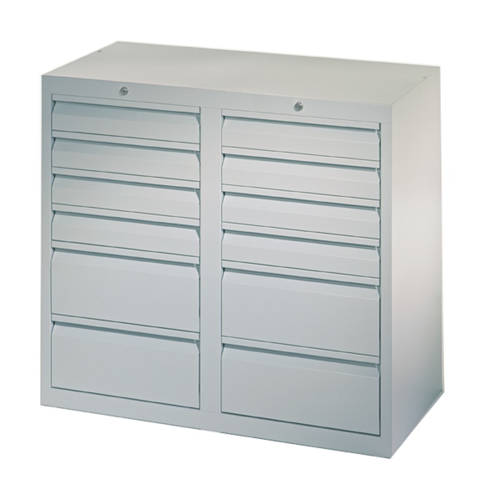 Numéro de l'image du produit 1: Armoire à tiroirs légère PAVOY, guidage à coulissement, tiroirs 8 x 100 mm + 4 x 200 mm, largeur 1 000 mm, gris clair, gris clair