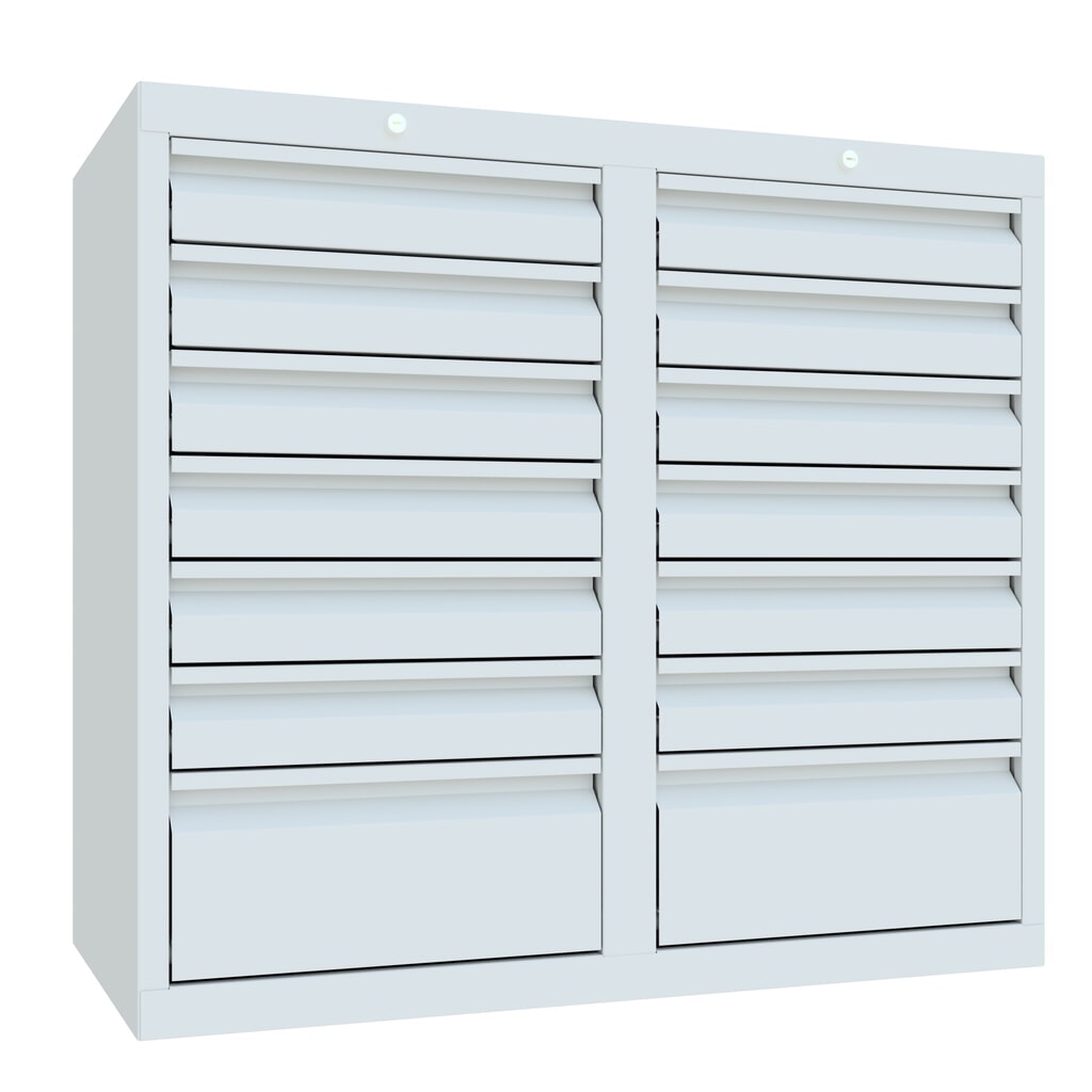 Armoire à tiroirs légère PAVOY, guidage à galets, tiroirs 12 x 100 mm + 2 x 200 mm, largeur 1 000 mm, gris clair, gris clair N° de l'image du produit 3 : Armoire à tiroirs légère PAVOY, guidage à galets, tiroirs 12 x 100 mm + 2 x 200 mm, largeur 1 000 mm, gris clair, gris clair
