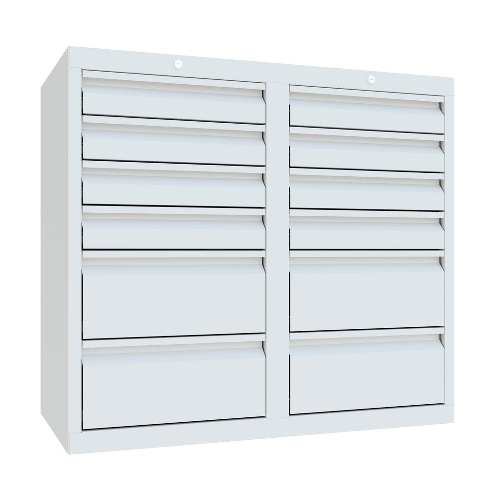 N° de l'image du produit 4 : Armoire à tiroirs légère PAVOY, guidage à galets, tiroirs 8 x 100 mm + 4 x 200 mm, largeur 1 000 mm, gris clair, gris clair