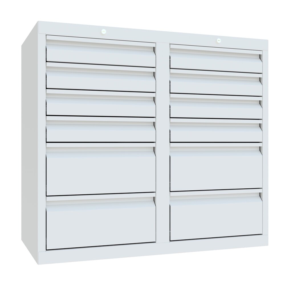 Illustration du produit: Armoire à tiroirs légère PAVOY, guidage à galets, tiroirs 8 x 100 mm + 4 x 200 mm, largeur 1 000 mm, gris clair, gris clair