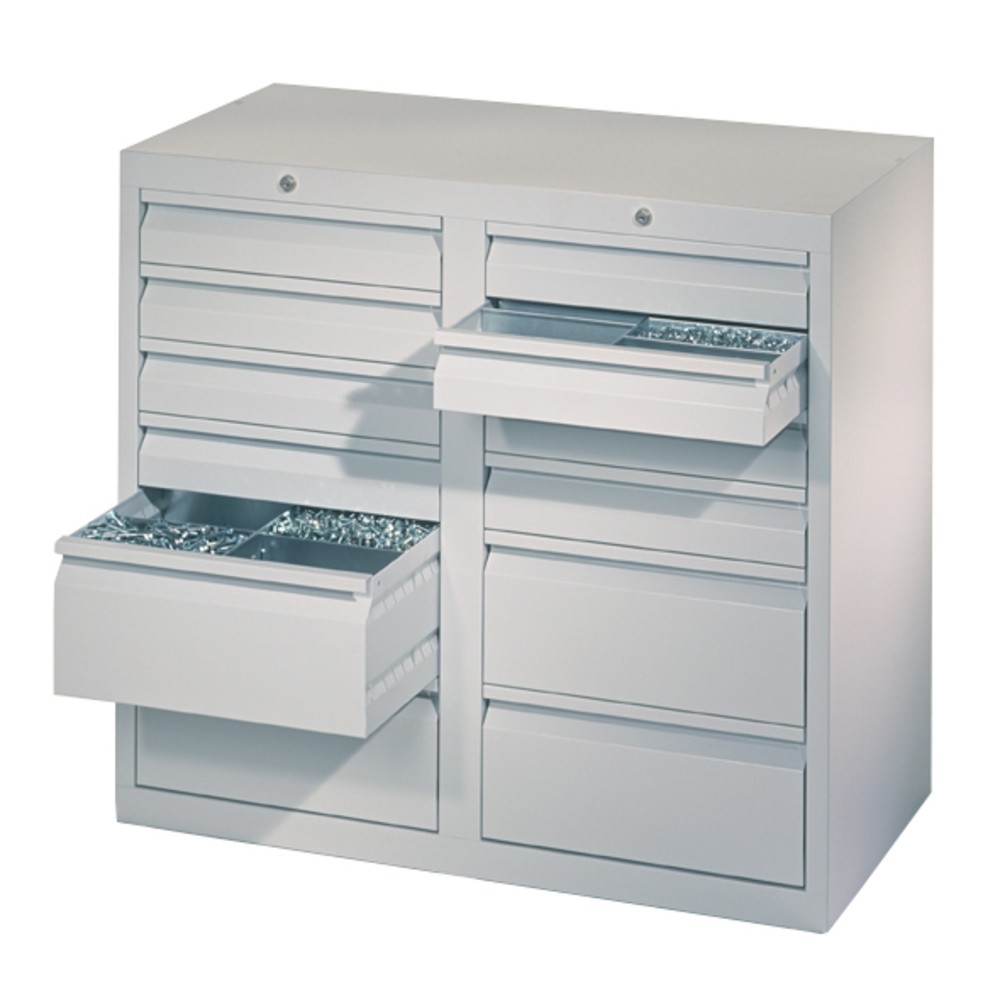 Numéro de l'image du produit 2: Armoire à tiroirs légère PAVOY, guidage à coulissement, tiroirs 8 x 100 mm + 4 x 200 mm, largeur 1 000 mm, bleu clair, gris clair