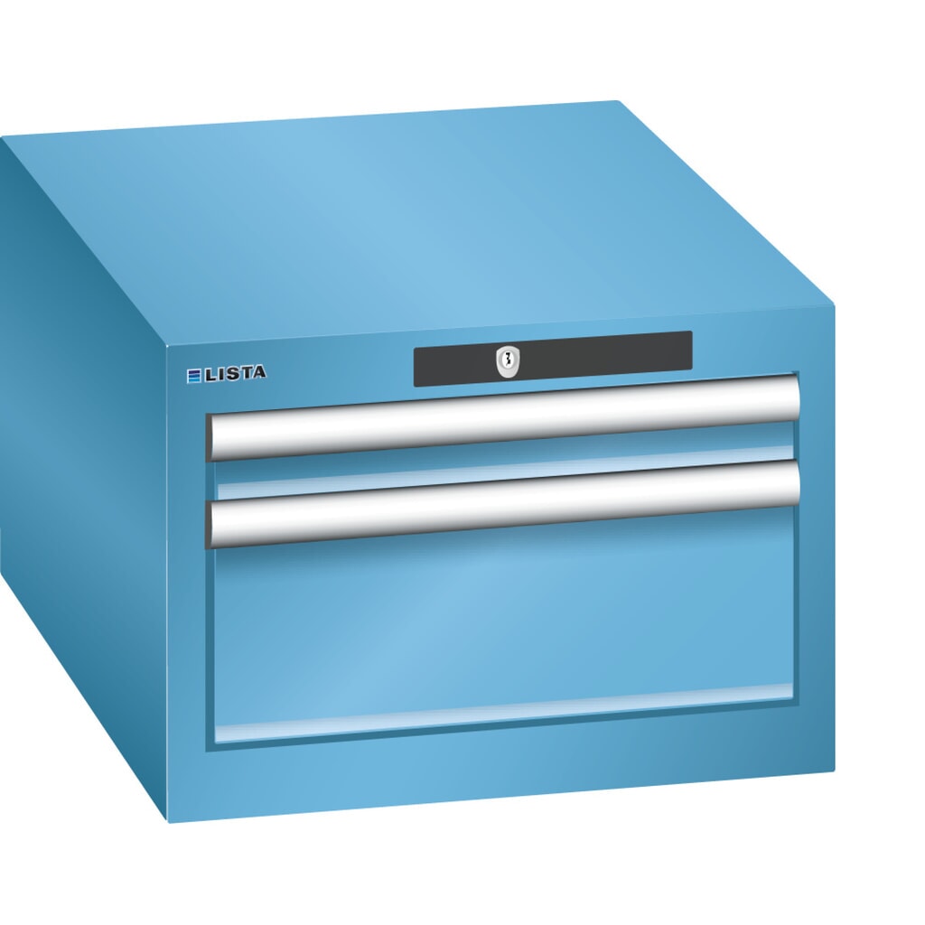 Illustration du produit: Armoire à tiroirs LISTA 18x27E, (lxPxH) 411x572x283 mm, 2 tiroirs, 1 x 50 / 1 x 150, bleu clair, KEY Lock