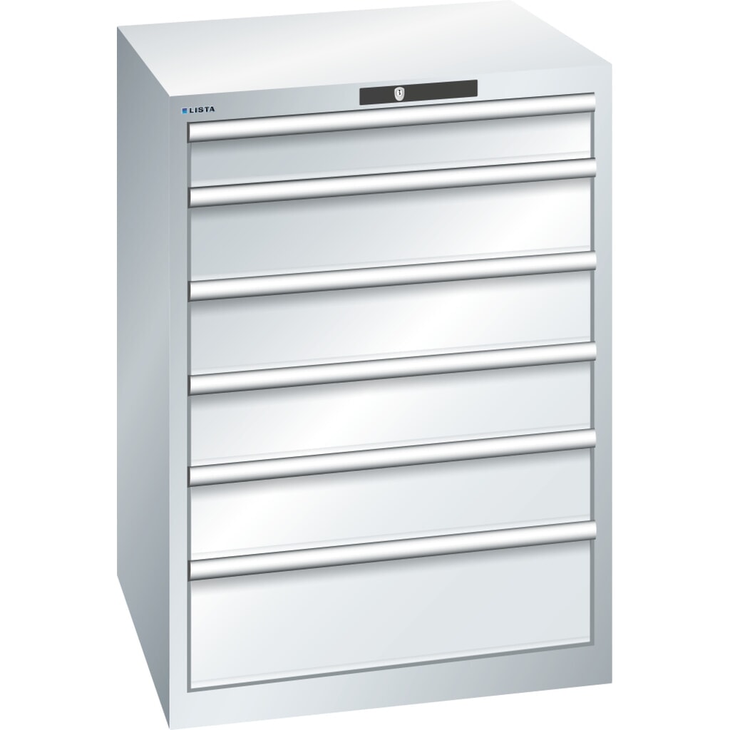 Armoire à tiroirs LISTA 36x36E, (lxPxH) 717x725x1 000 mm, 6 tiroirs, 1 x 100 / 4 x 150 / 1 x 200, gris clair, KEY Lock Illustration du produit: Armoire à tiroirs LISTA 36x36E, (lxPxH) 717x725x1 000 mm, 6 tiroirs, 1 x 100 / 4 x 150 / 1 x 200, gris clair, KEY Lock