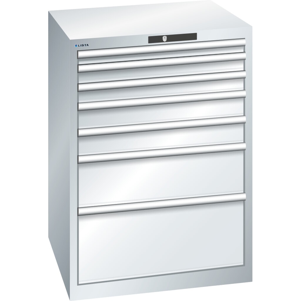 Illustration du produit: Armoire à tiroirs LISTA 36x36E, (lxPxH) 717x725x1 000 mm, 7 tiroirs, hauteurs de façade 50-300 mm, gris clair, KEY Lock