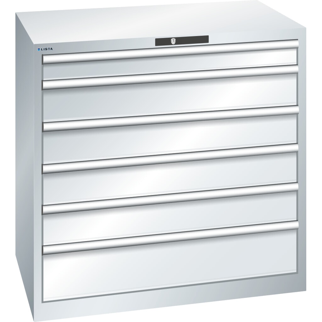 Armoire à tiroirs LISTA 54x36E, (LxPxH) 1 023x725x1 000 mm, 6 tiroirs capacité de charge 200 kg, gris clair, KEY Lock Illustration du produit: Armoire à tiroirs LISTA 54x36E, (LxPxH) 1 023x725x1 000 mm, 6 tiroirs capacité de charge 200 kg, gris clair, KEY Lock