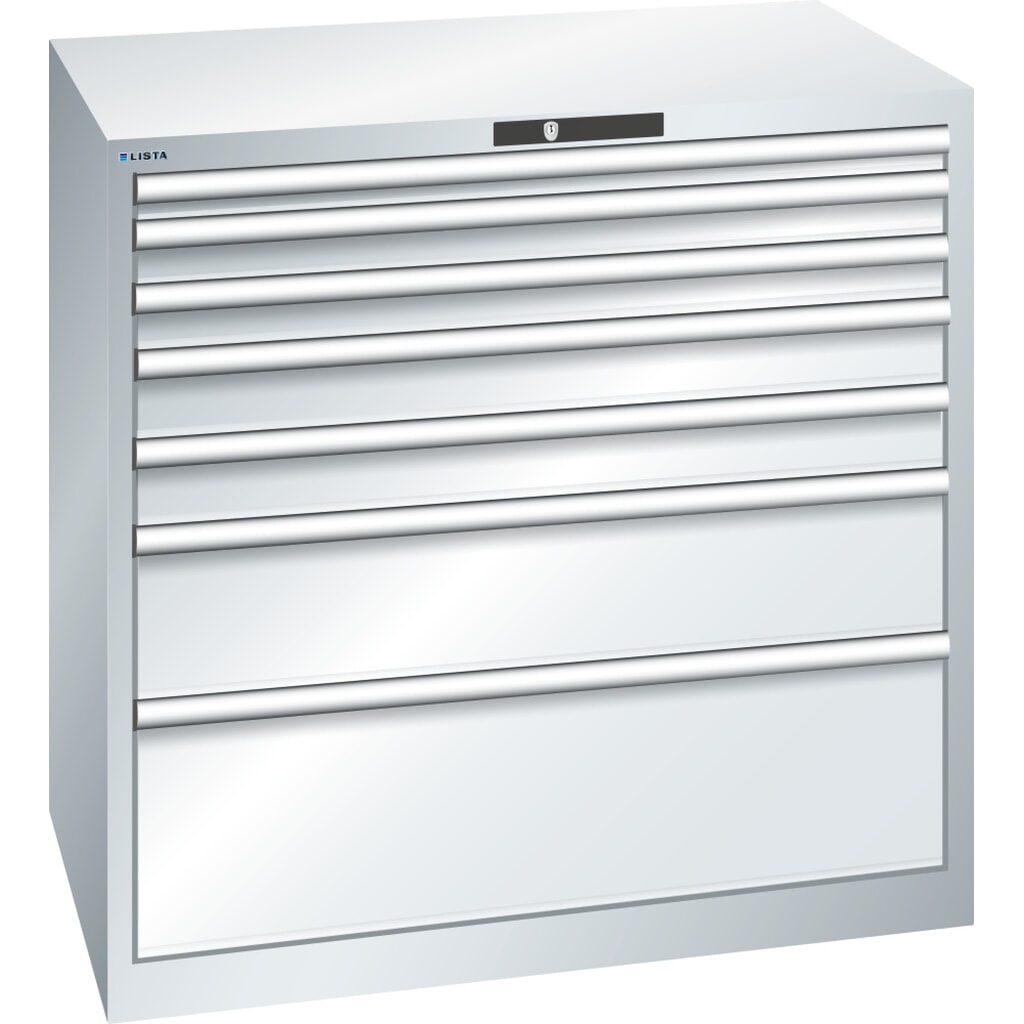 Armoire à tiroirs LISTA 54x36E, (LxPxH) 1 023x725x1 000 mm, 7 tiroirs capacité de charge 200 kg, gris clair, KEY Lock Illustration du produit: Armoire à tiroirs LISTA 54x36E, (LxPxH) 1 023x725x1 000 mm, 7 tiroirs capacité de charge 200 kg, gris clair, KEY Lock