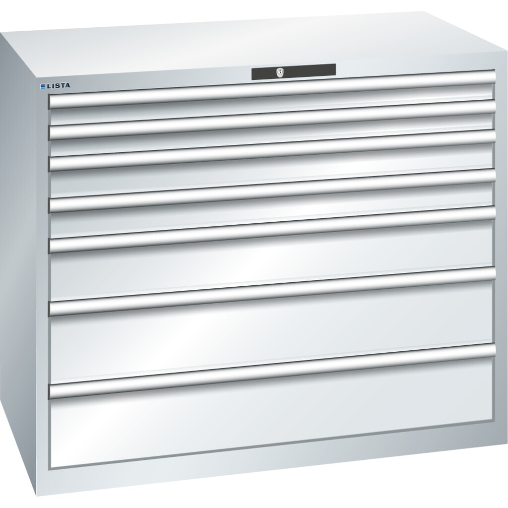 Armoire à tiroirs LISTA 64x36E, (lxPxH) 1 193x725x1 000 mm, 7 tiroirs capacité de charge 200 kg, gris clair, RFID Lock Illustration du produit: Armoire à tiroirs LISTA 64x36E, (lxPxH) 1 193x725x1 000 mm, 7 tiroirs capacité de charge 200 kg, gris clair, RFID Lock