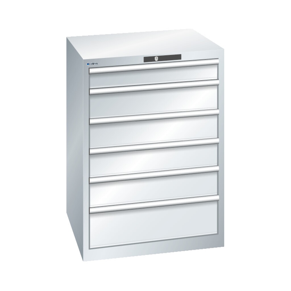 Illustration du produit: Armoire à tiroirs LISTA, tiroirs 1x100 + 4x150 + 1x200 mm, capacité de charge 75 kg par tiroir, bleu clair