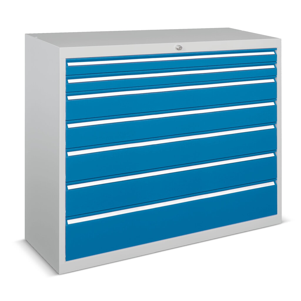 Armoire à tiroirs PAVOY, hauteur 1 000 mm, tiroirs 8 x 75 mm + 1 x 100 mm + 1 x 200 mm, largeur 715 mm, gris clair, bleu clair N° de l'image du produit 1 : Armoire à tiroirs PAVOY, hauteur 1 000 mm, tiroirs 8 x 75 mm + 1 x 100 mm + 1 x 200 mm, largeur 715 mm, gris clair, bleu clair