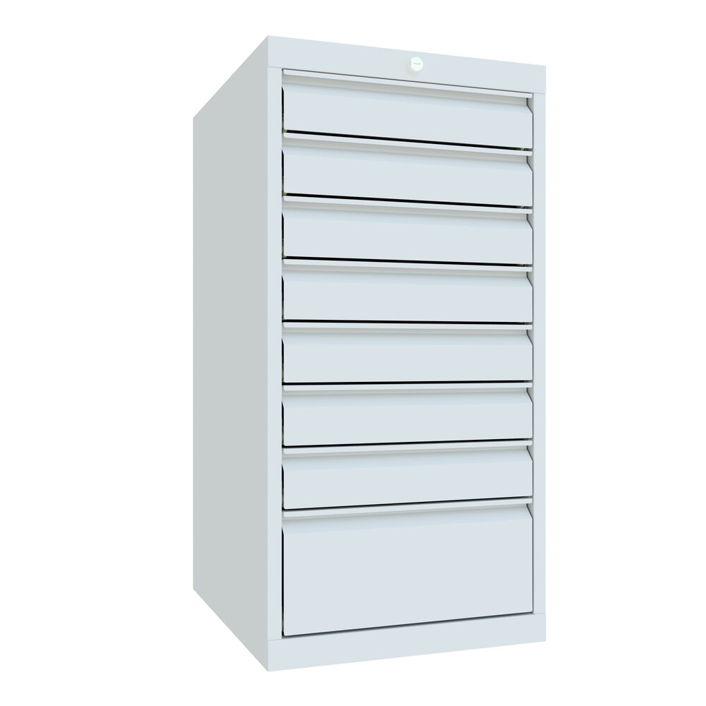 N° de l'image du produit 1 : Armoire à tiroirs PAVOY, hauteur 1 000 mm, tiroirs 7 x 100 mm + 1 x 200 mm, largeur 500 mm, gris clair, gris clair