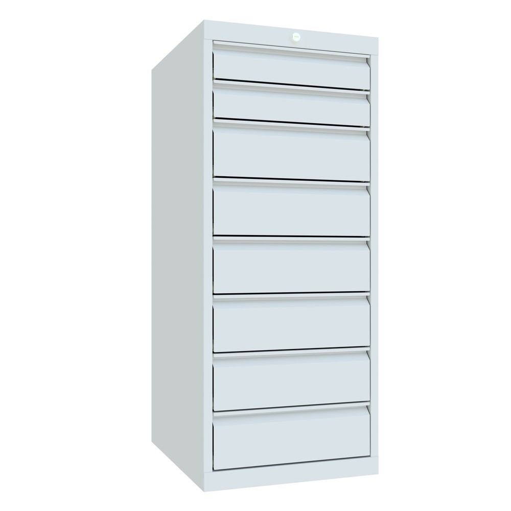 N° de l'image du produit 2 : Armoire à tiroirs PAVOY, hauteur 1 200 mm, tiroirs 2 x 100 mm + 6 x 150 mm, largeur 500 mm, gris clair, gris clair