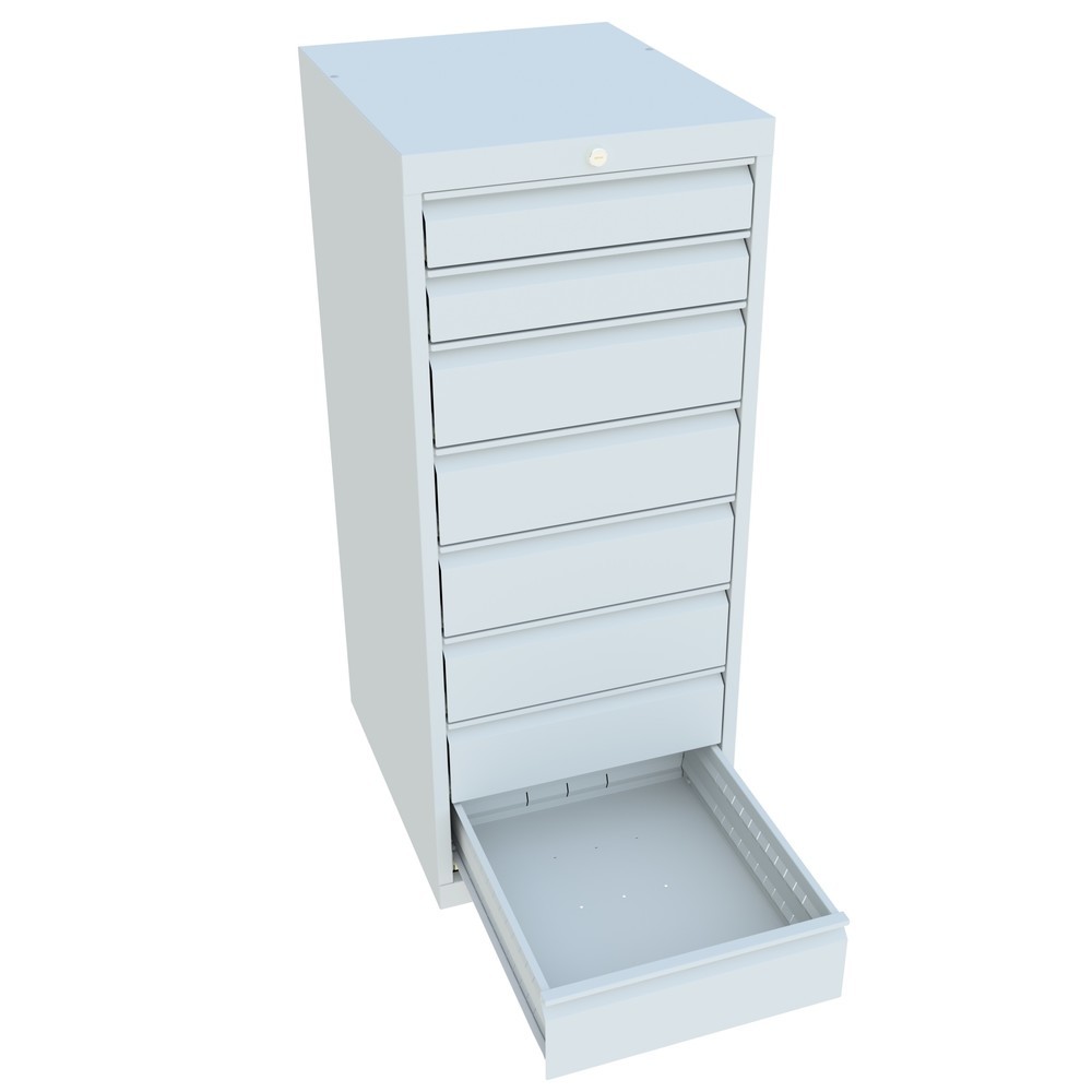 N° de l'image du produit 3 : Armoire à tiroirs PAVOY, hauteur 1 200 mm, tiroirs 2 x 100 mm + 6 x 150 mm, largeur 500 mm, gris clair, gris clair