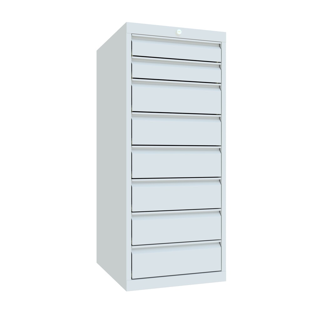 N° de l'image du produit 1 : Armoire à tiroirs PAVOY, hauteur 1 200 mm, tiroirs 2 x 100 mm + 6 x 150 mm, largeur 500 mm, gris clair, gris clair