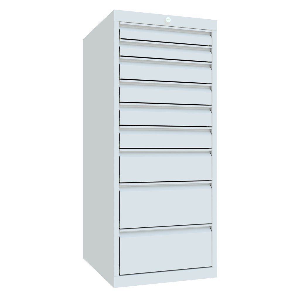 N° de l'image du produit 2 : Armoire à tiroirs PAVOY, hauteur 1 200 mm, tiroirs 2 x 75 mm + 4 x 100 + 1 x 150 mm + 2 x 200 mm, largeur 500 mm, gris clair, gris clair