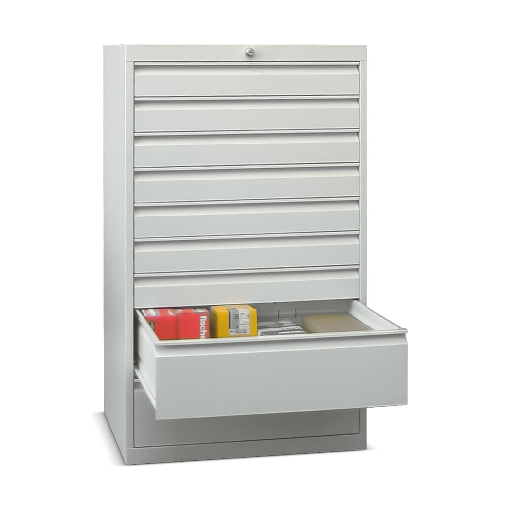 Armoire à tiroirs PAVOY, hauteur 1 200 mm, tiroirs 2 x 100 mm + 6 x 150 mm, largeur 715 mm, gris clair, bleu clair N° de l'image du produit 1 : Armoire à tiroirs PAVOY, hauteur 1 200 mm, tiroirs 2 x 100 mm + 6 x 150 mm, largeur 715 mm, gris clair, bleu clair