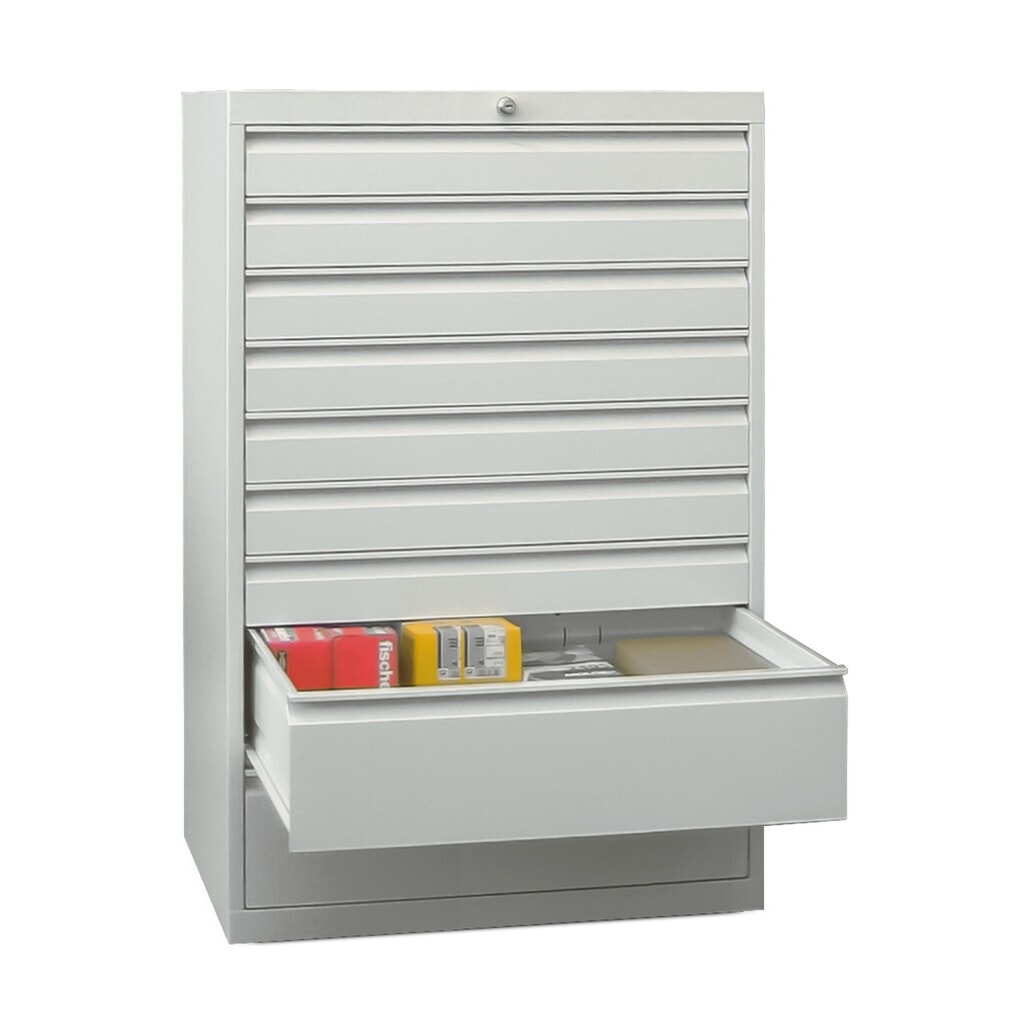 N° de l'image du produit 1 : Armoire à tiroirs PAVOY, hauteur 1 200 mm, tiroirs 1 x 100 mm + 5 x 200 mm, largeur 1 023 mm, gris clair, gris clair