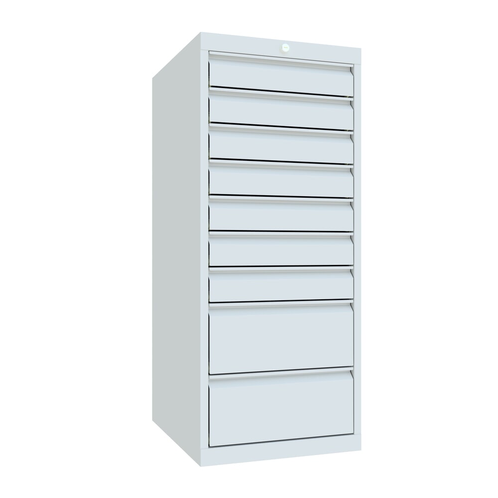 Illustration du produit: Armoire à tiroirs PAVOY, hauteur 1 200 mm, tiroirs 7 x 100 mm + 2 x 200 mm, largeur 500 mm, gris clair, gris clair