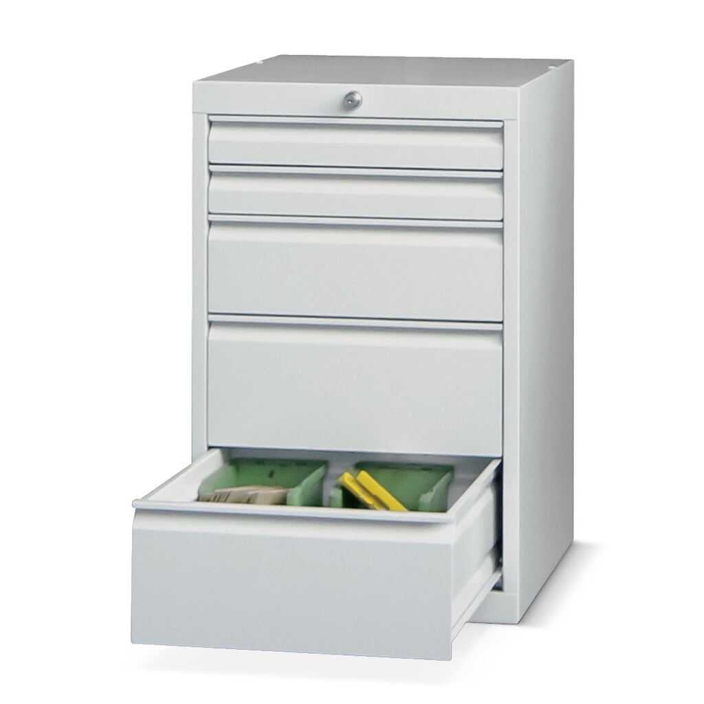 N° de l'image du produit 1 : Armoire à tiroirs PAVOY, hauteur 800 mm, tiroirs 4 x 75 mm + 4 x 100 mm, largeur 500 mm, gris clair, bleu clair