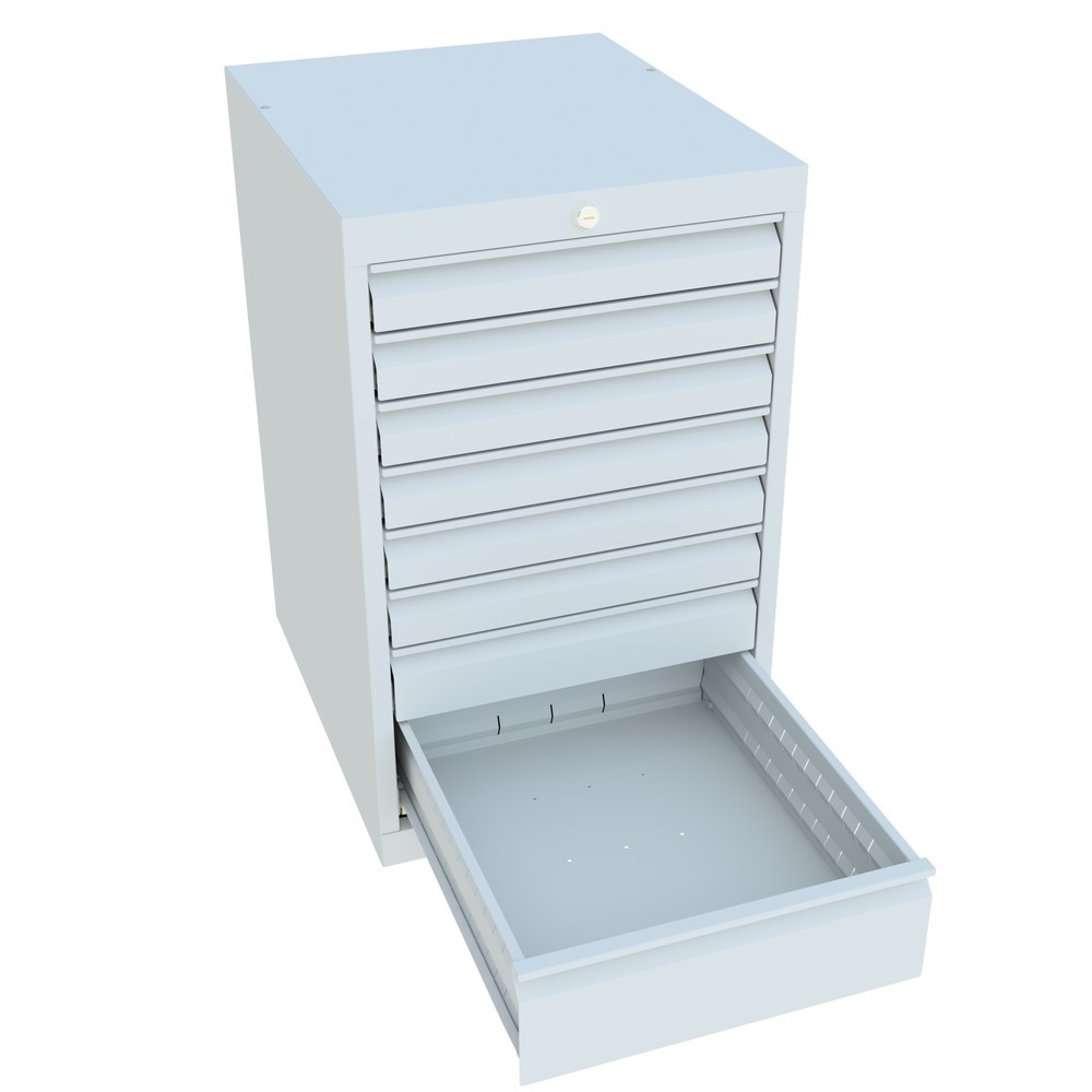 N° de l'image du produit 3 : Armoire à tiroirs PAVOY, hauteur 800 mm, tiroirs 6 x 75 mm + 1 x 100 mm + 1 x 150 mm, largeur 500 mm, gris clair, gris clair