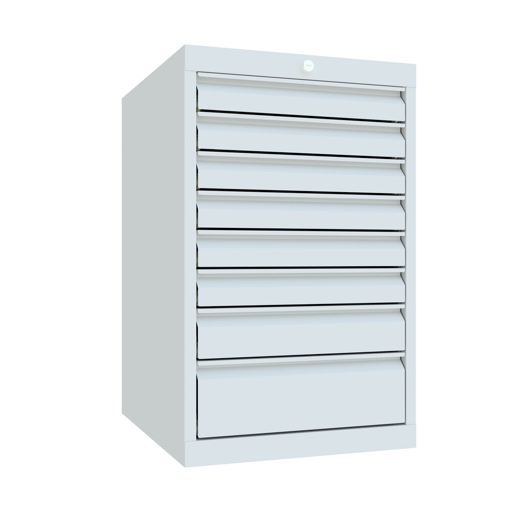 N° de l'image du produit 1 : Armoire à tiroirs PAVOY, hauteur 800 mm, tiroirs 6 x 75 mm + 1 x 100 mm + 1 x 150 mm, largeur 500 mm, gris clair, gris clair