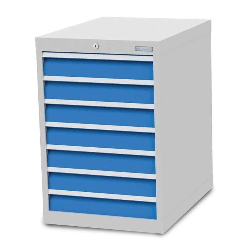 Armoire à tiroirs R 18-24 Bedrunka+Hirth, H x l x P 819 x 555 x 736 mm, gris clair, bleu clair, 7 tiroirs 7 x 100 mm N° de l'image du produit 1 : Armoire à tiroirs R 18-24 Bedrunka+Hirth, H x l x P 819 x 555 x 736 mm, gris clair, bleu clair, 7 tiroirs 7 x 100 mm