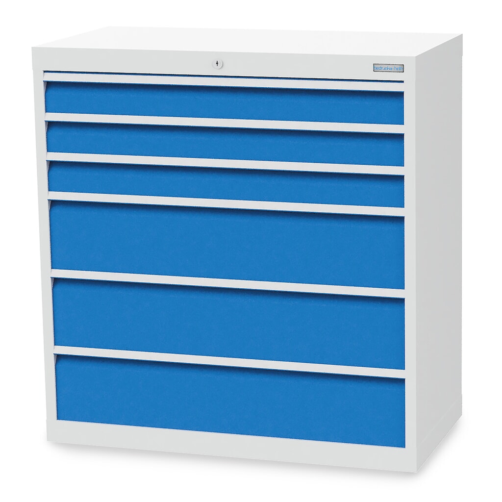 Armoire à tiroirs R 36-16 Bedrunka+Hirth, H x l x P 1 019 x 980 x 500 mm, gris clair, bleu clair, 6 tiroirs 3 x 100 + 3 x 200 mm N° de l'image du produit 1 : Armoire à tiroirs R 36-16 Bedrunka+Hirth, H x l x P 1 019 x 980 x 500 mm, gris clair, bleu clair, 6 tiroirs 3 x 100 + 3 x 200 mm