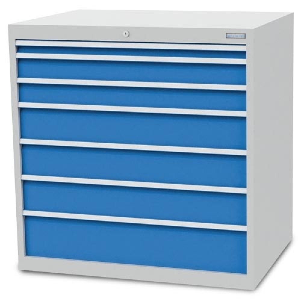 N° de l'image du produit 1 : Armoire à tiroirs R 36-24 Bedrunka+Hirth, H x l x P 1 019 x 1 005 x 736 mm, gris clair, bleu clair, 7 tiroirs 1 x 50 + 2 x 100 + 3 x 150 + 1 x 200 mm