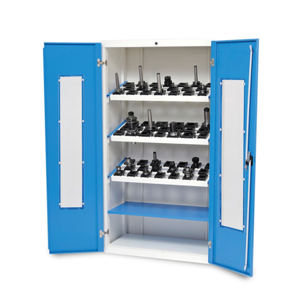 Armoire à vitrines CNC Bedrunka+Hirth, H x l x P 1 838 x 980 x 500 mm, gris clair, bleu clair, avec 3 cadres porte-outils CNC, 1 tablette N° de l'image du produit 1 : Armoire à vitrines CNC Bedrunka+Hirth, H x l x P 1 838 x 980 x 500 mm, gris clair, bleu clair, avec 3 cadres porte-outils CNC, 1 tablette
