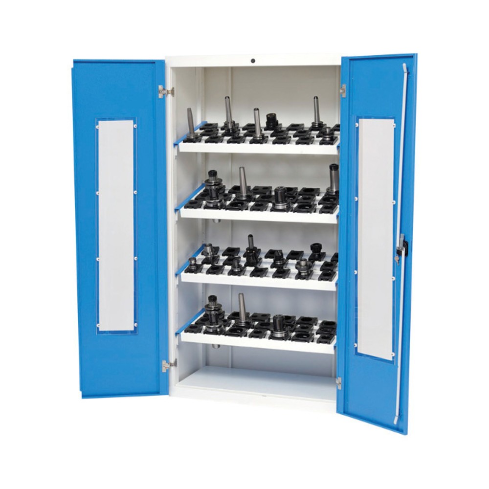 Numéro de l'image du produit 1: Armoire à vitrines CNC Bedrunka+Hirth, H x l x P 1 838 x 980 x 500 mm, gris clair, bleu clair, avec 4 cadres porte-outils CNC