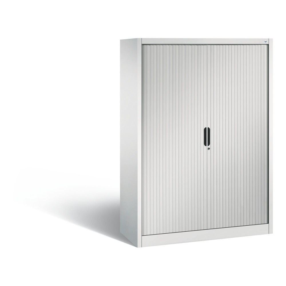 N° de l'image du produit 1 : Armoire à volet roulant C+P, 4 hauteurs de classeur, largeur 1 200 mm, gris clair