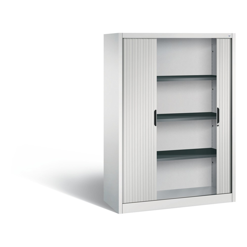 N° de l'image du produit 3 : Armoire à volet roulant C+P, 4 hauteurs de classeur, largeur 1 200 mm, gris clair