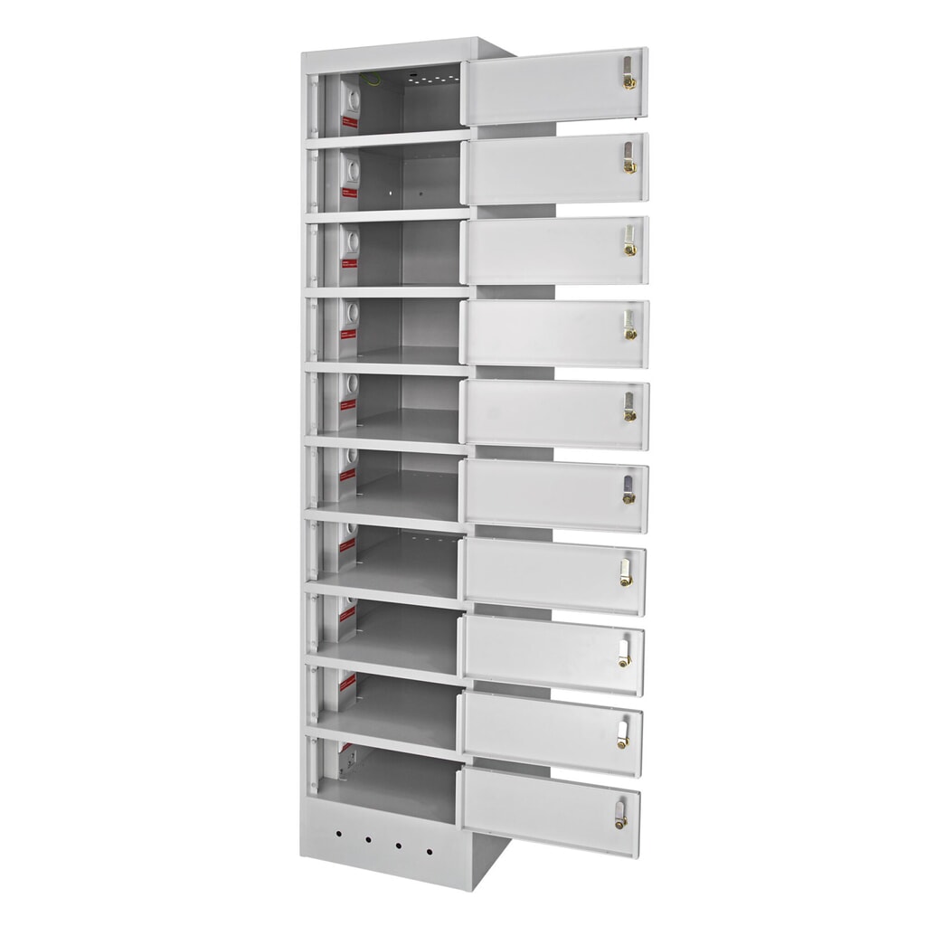 Meuble coffre-fort pour ordinateurs portables, HxlxP 1.800 x 400 x 500 mm, 10 compartiments, alimentation électrique y compris N° de l'image du produit 3 : Meuble coffre-fort pour ordinateurs portables, HxlxP 1.800 x 400 x 500 mm, 10 compartiments, alimentation électrique y compris