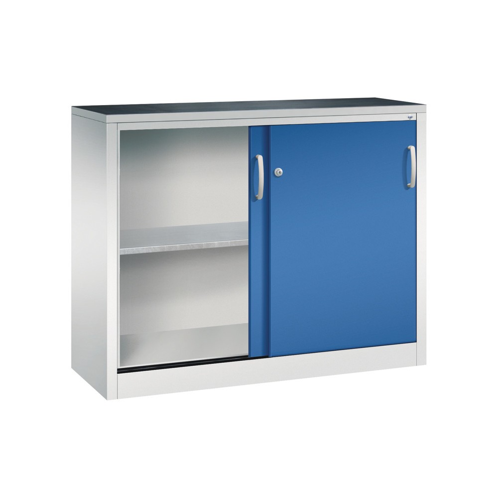 Numéro de l'image du produit 4: Armoire d’appoint d’atelier C+P avec 1 tablette, H x l x P 1 000 x 1 200 x 400 mm, gris clair, bleu gentiane