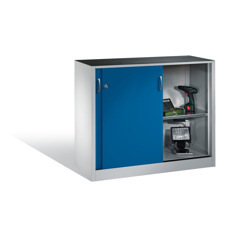 Numéro de l'image du produit 5: Armoire d’appoint d’atelier C+P avec 1 tablette, H x l x P 1 000 x 1 200 x 400 mm, gris clair, bleu gentiane