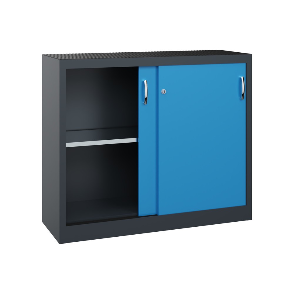 Numéro de l'image du produit 4: Armoire d’appoint d’atelier C+P avec 1 tablette, H x l x P 1 000 x 1 200 x 400 mm, gris anthracite, bleu clair