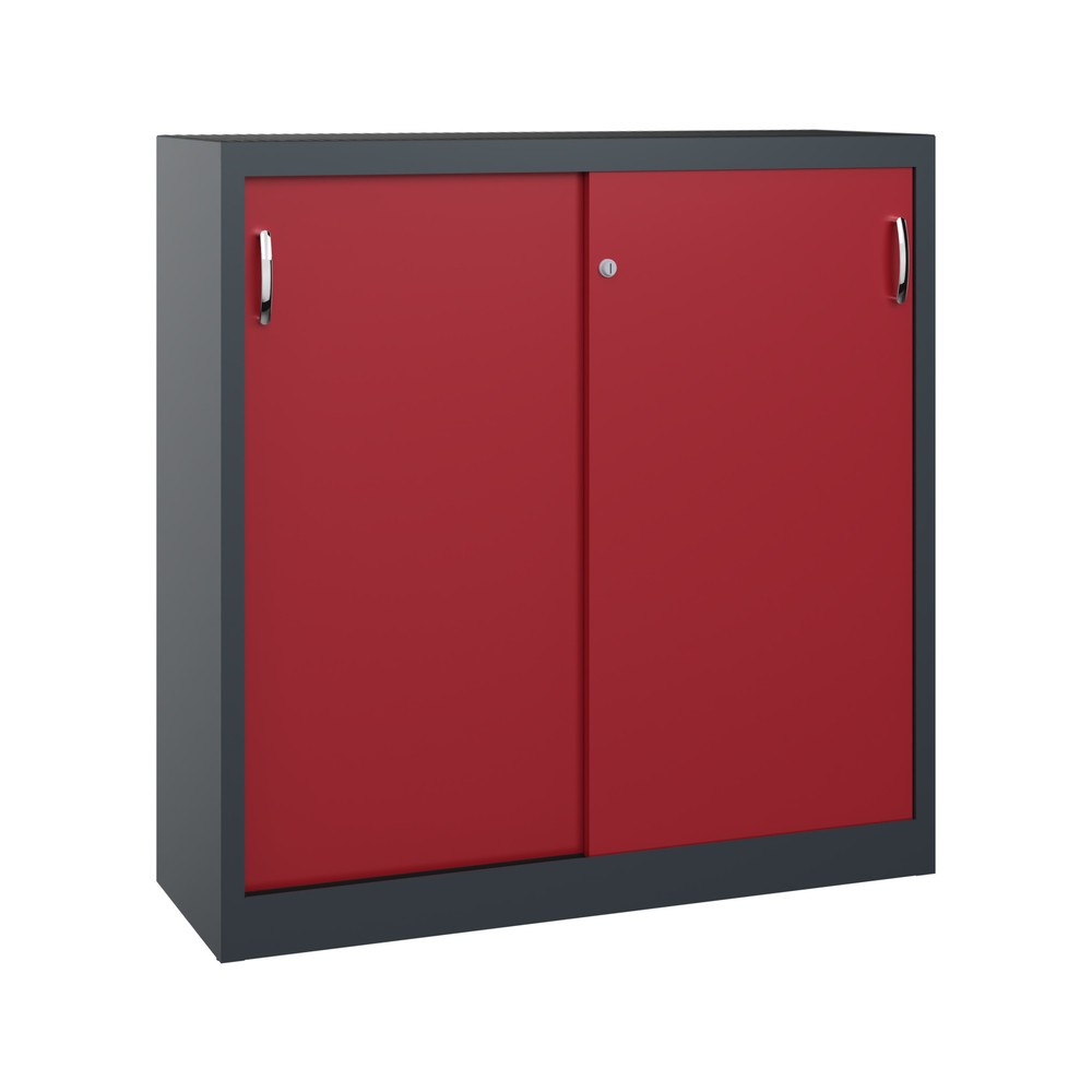 Numéro de l'image du produit 1: Armoire d’appoint d’atelier C+P avec 2 tablettes, H x l x P 1 200 x 1 200 x 400 mm, gris anthracite, rouge rubis