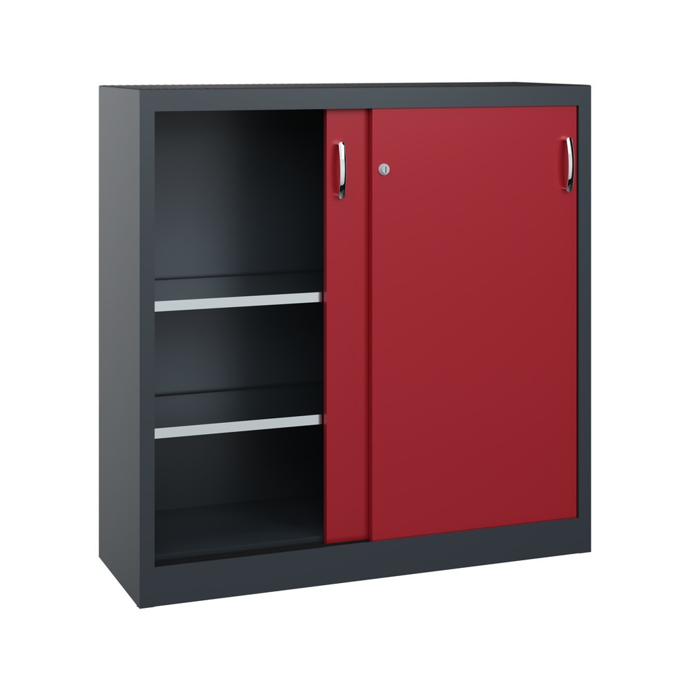 Numéro de l'image du produit 4: Armoire d’appoint d’atelier C+P avec 2 tablettes, H x l x P 1 200 x 1 200 x 400 mm, gris anthracite, rouge rubis