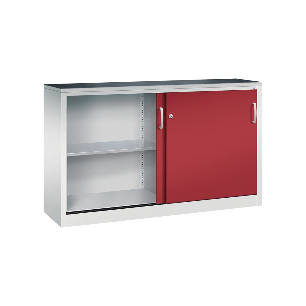 Numéro de l'image du produit 4: Armoire d’appoint d’atelier C+P avec 2 tablettes, H x l x P 1 000 x 1 600 x 400 mm, cloison de séparation, gris clair, rouge rubis