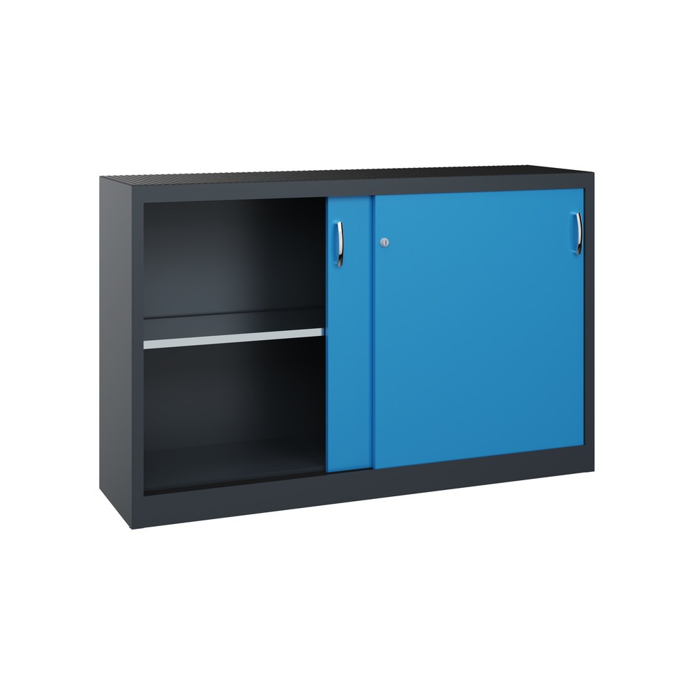 Numéro de l'image du produit 4: Armoire d’appoint d’atelier C+P avec 2 tablettes, H x l x P 1 000 x 1 600 x 400 mm, cloison de séparation, gris anthracite, bleu clair