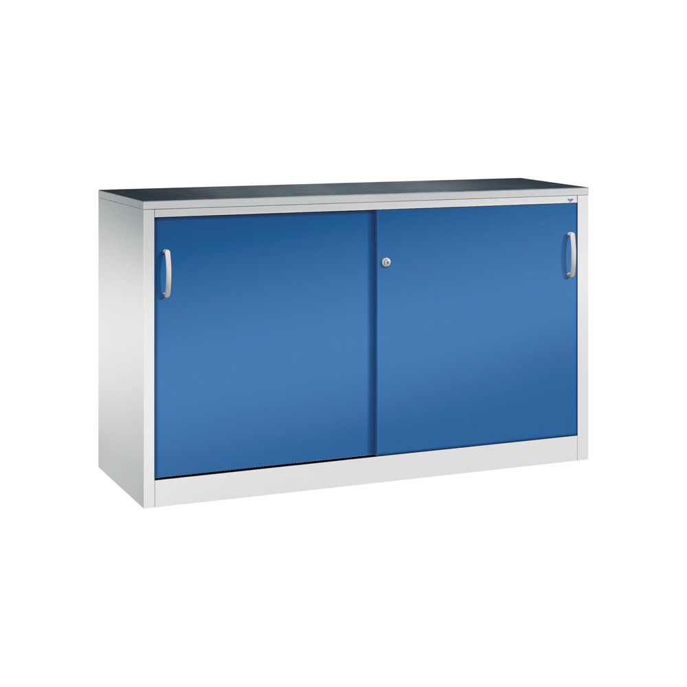 Illustration du produit: Armoire d’appoint d’atelier C+P avec 2 tablettes, H x l x P 1 000 x 1 600 x 500 mm, cloison de séparation, gris clair, bleu gentiane