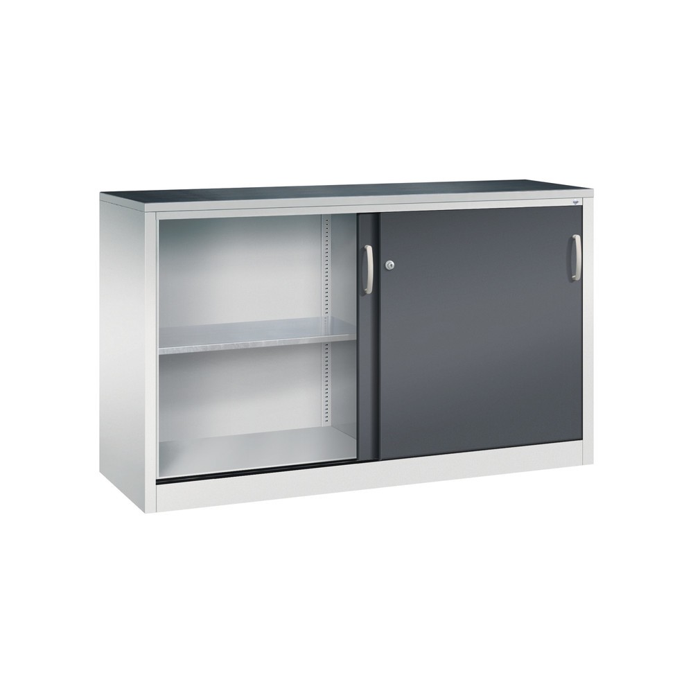 N° de l'image du produit 4 : Armoire d’appoint d’atelier C+P avec 2 tablettes, H x l x P 1 000 x 1 600 x 500 mm, cloison de séparation, gris clair, gris noir