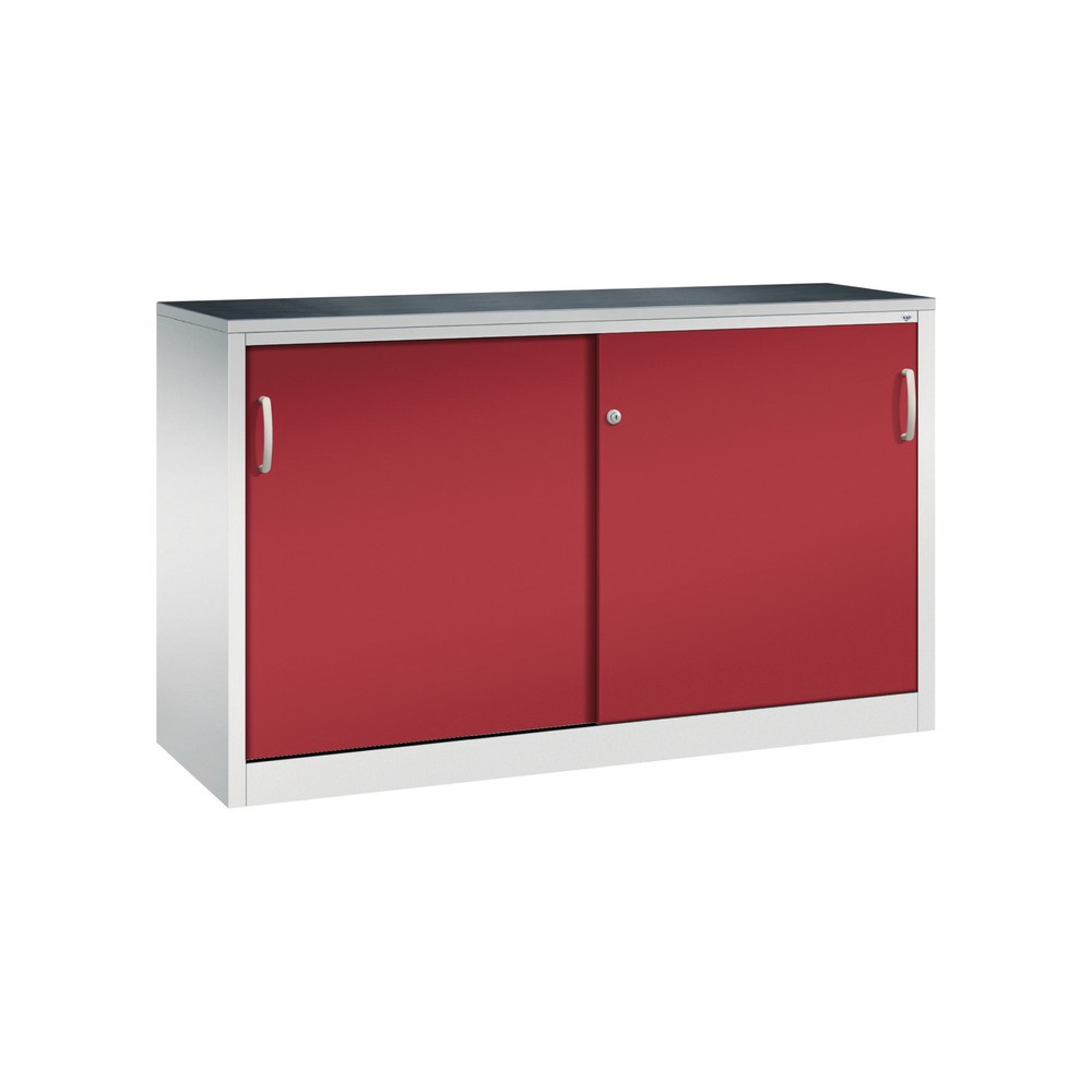 Illustration du produit: Armoire d’appoint d’atelier C+P avec 2 tablettes, H x l x P 1 000 x 1 600 x 500 mm, cloison de séparation, gris clair, rouge rubis